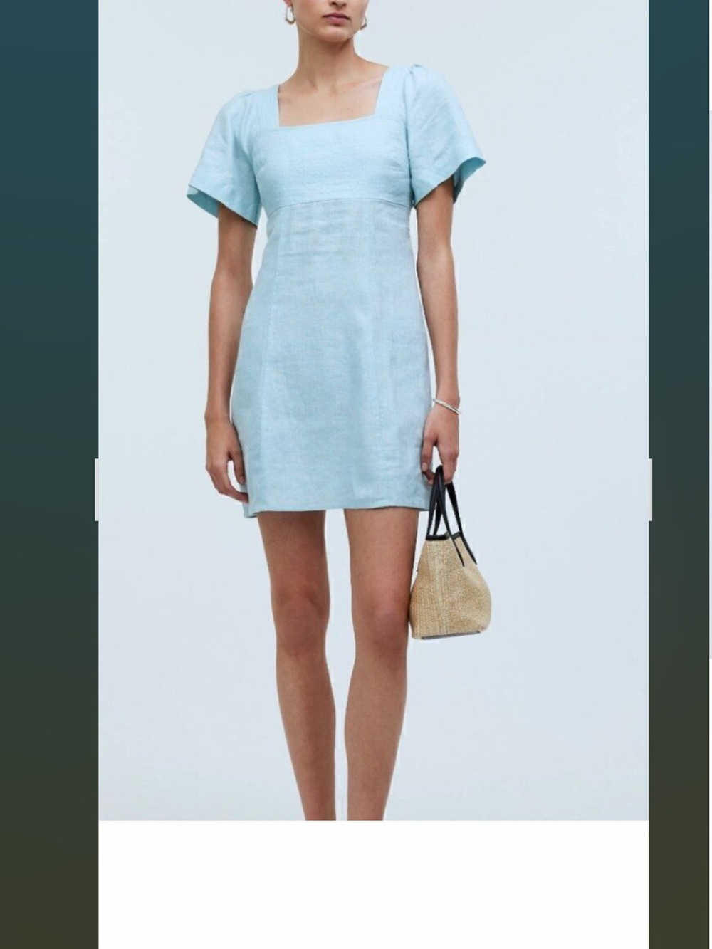 Madewell Blue Heron Square Neck Puff Sleeve Dress